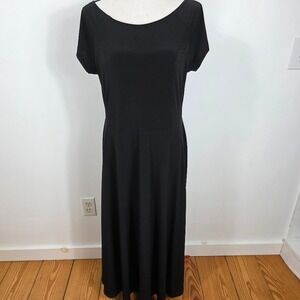 LBISSE Maxi Dress Womens XL Black Short Sleeve Scoop Neck Solid Stretch Made USA